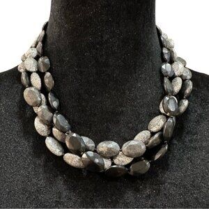 Three-Strand Black & Silver Beaded Statement Necklace